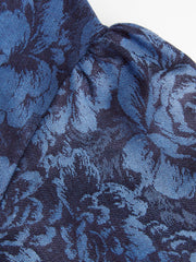 Cotton-blend Mandarin Collar Floral Tie Front Puff Sleeve Blouse