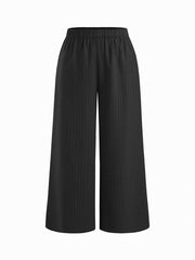 Mid Rise Texture Elastic Waist Straight Leg Trousers Curve & Plus