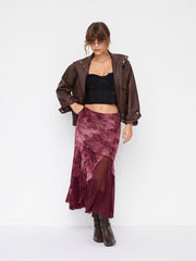Mesh Mid Rise Floral Tie Dye Asymmetrical Hem Tulle Maxi Skirt