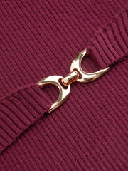 Knit Stand Collar Metal Detail Top