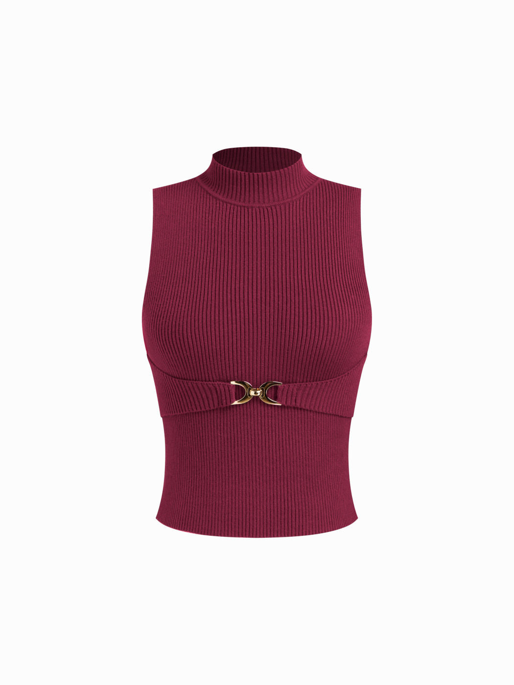 Knit Stand Collar Metal Detail Top