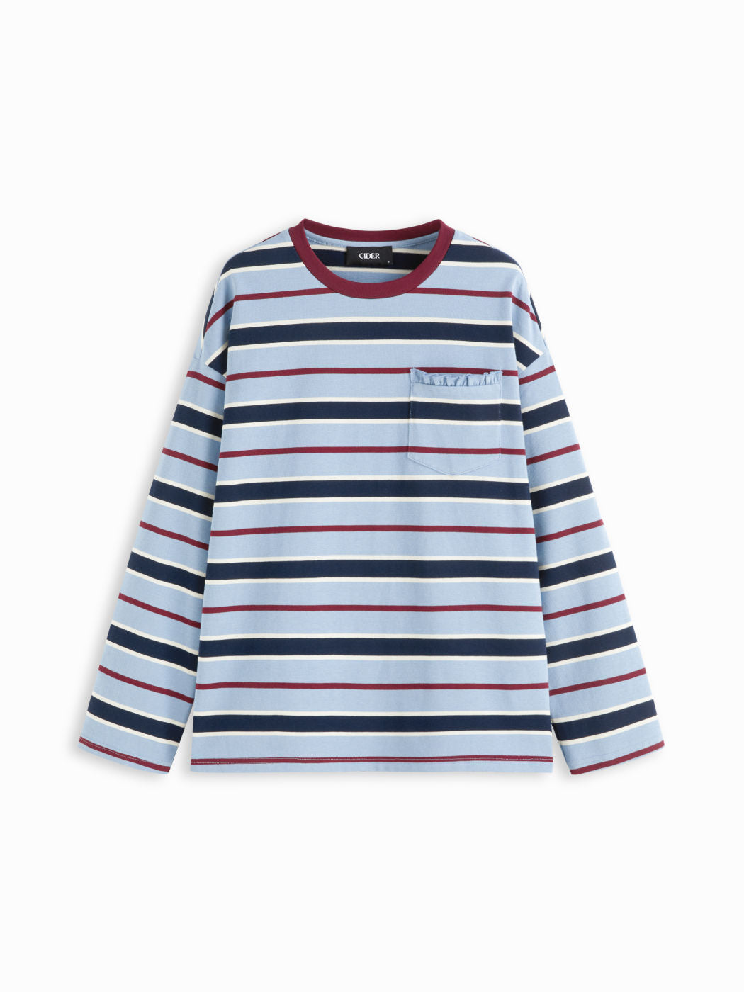 100% Cotton Stripe Contrasting Binding Lettuce Trim Oversized Tee