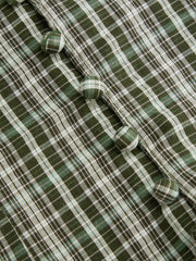Sweetheart Tartan Ruched Lettuce Trim Layered Blouse