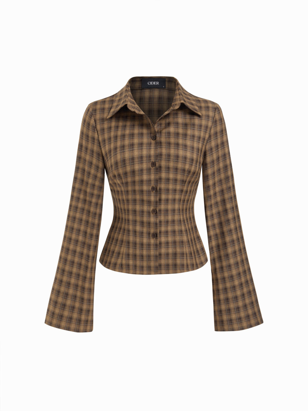Collar Check Bell Sleeve Shirt