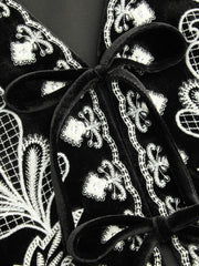 Velvet V-neck Floral Embroidery Jacket Vest