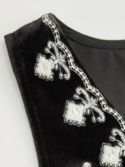 Velvet V-neck Floral Embroidery Jacket Vest