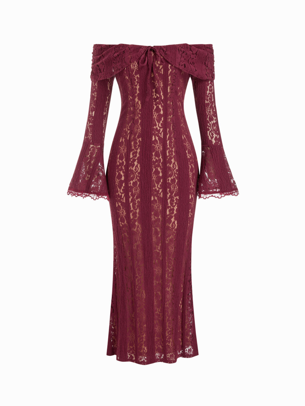 Lace Off-shoulder Floral Knotted Maxi Dress