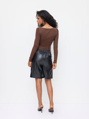 Cowl Neck Ruched Hanky Hem Long Sleeve Jersey Top