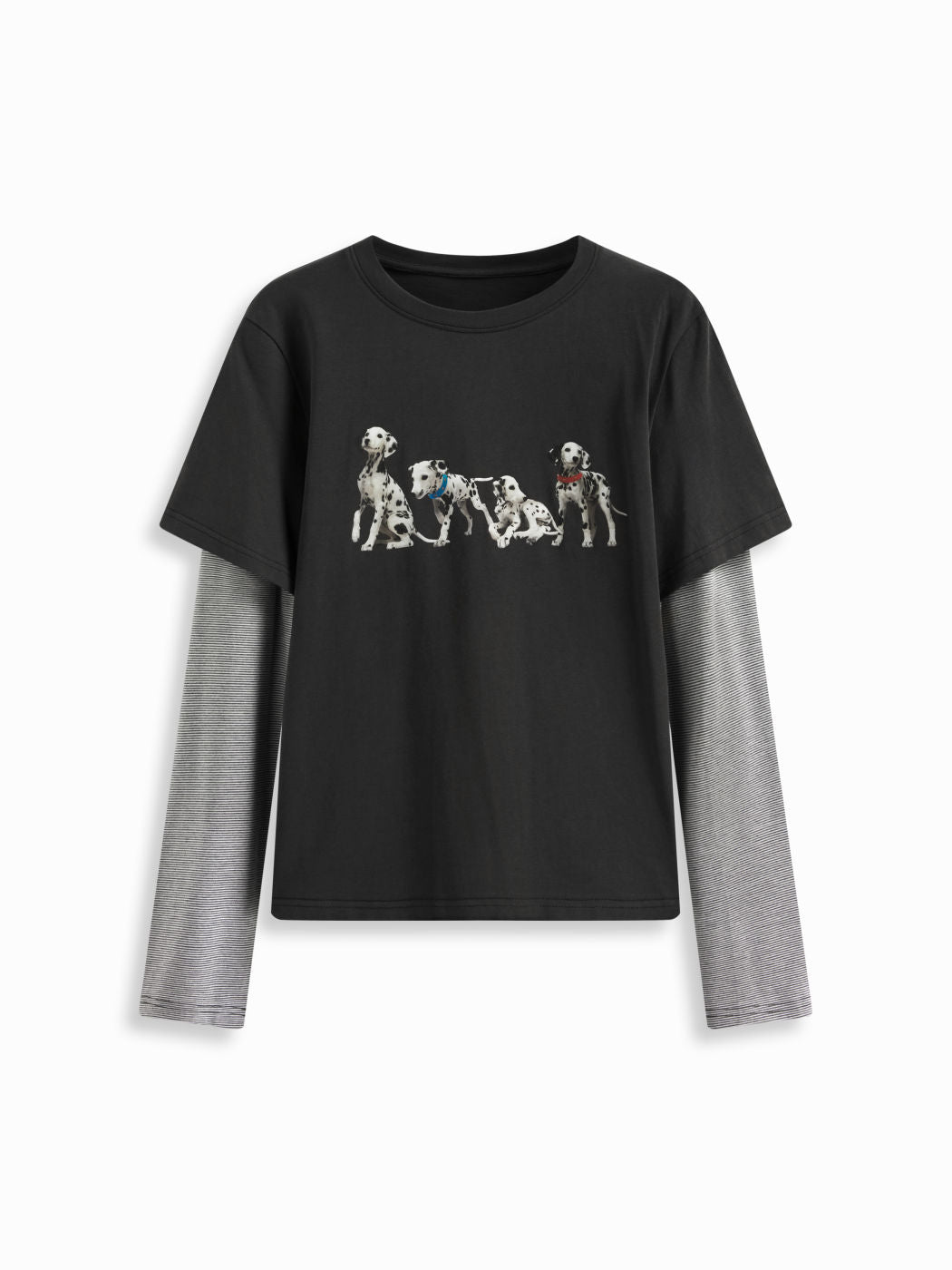 Dog Graphic Striped Long Sleeve Two Tone Oversized Tee