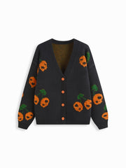 Knit V-neck Skeleton Cherry Pattern Oversized Cardigan
