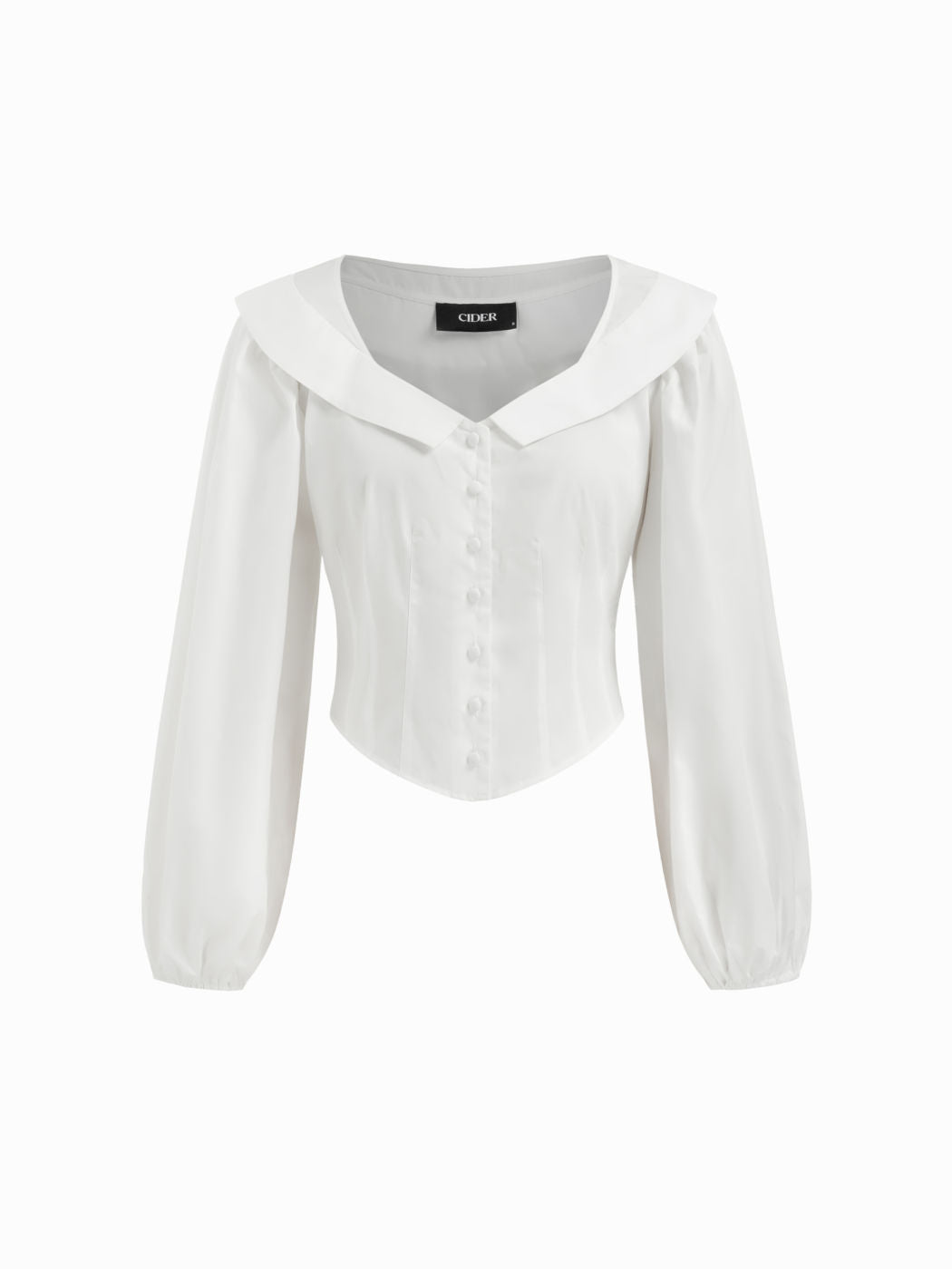 Cotton-blend Collar Solid Button Long Sleeve Blouse