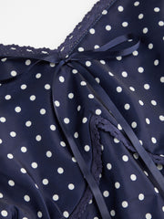 Sweetheart Neckline Polka Dot Lace Trim Knotted Cami Top Curve & Plus