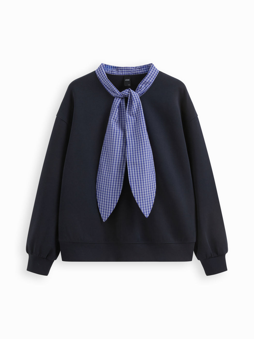 Terry Cotton-blend Plaid Long Sleeve Tie Front Sweatshirt