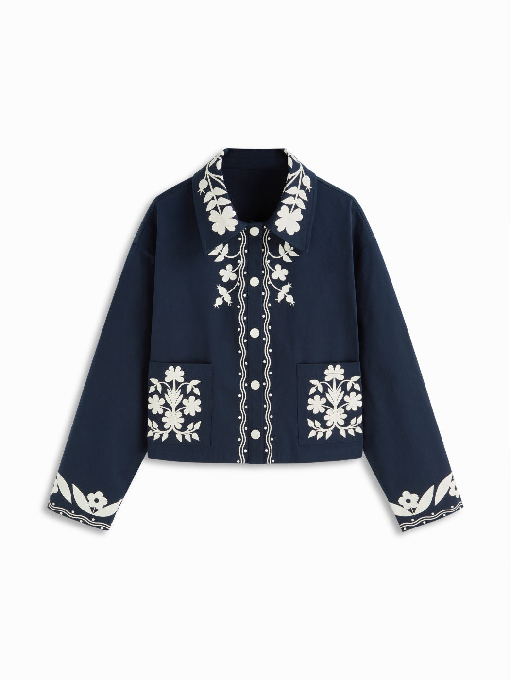 100% Cotton Floral Collar Long Sleeve Button Oversized Shacket