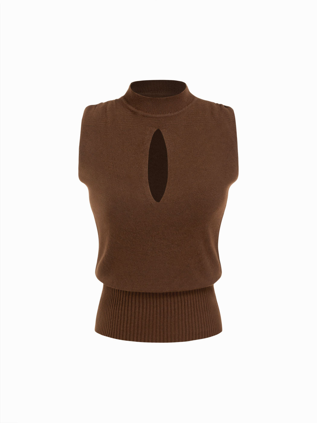 Knit Stand Collar Cut Out Cinched Waist Top