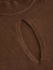 Knit Stand Collar Cut Out Cinched Waist Top