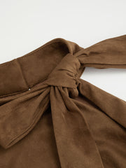Suede Halter Neckline Knotted Bubble Hem Blouse
