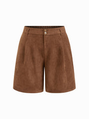 Suede Mid Rise Solid Pocket Shorts Curve & Plus