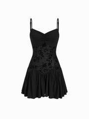 Square Neck Ruched Ruffle Hem Cami Mini Dress With Shrug