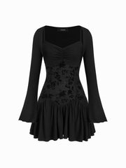 Square Neck Ruched Ruffle Hem Cami Mini Dress With Shrug