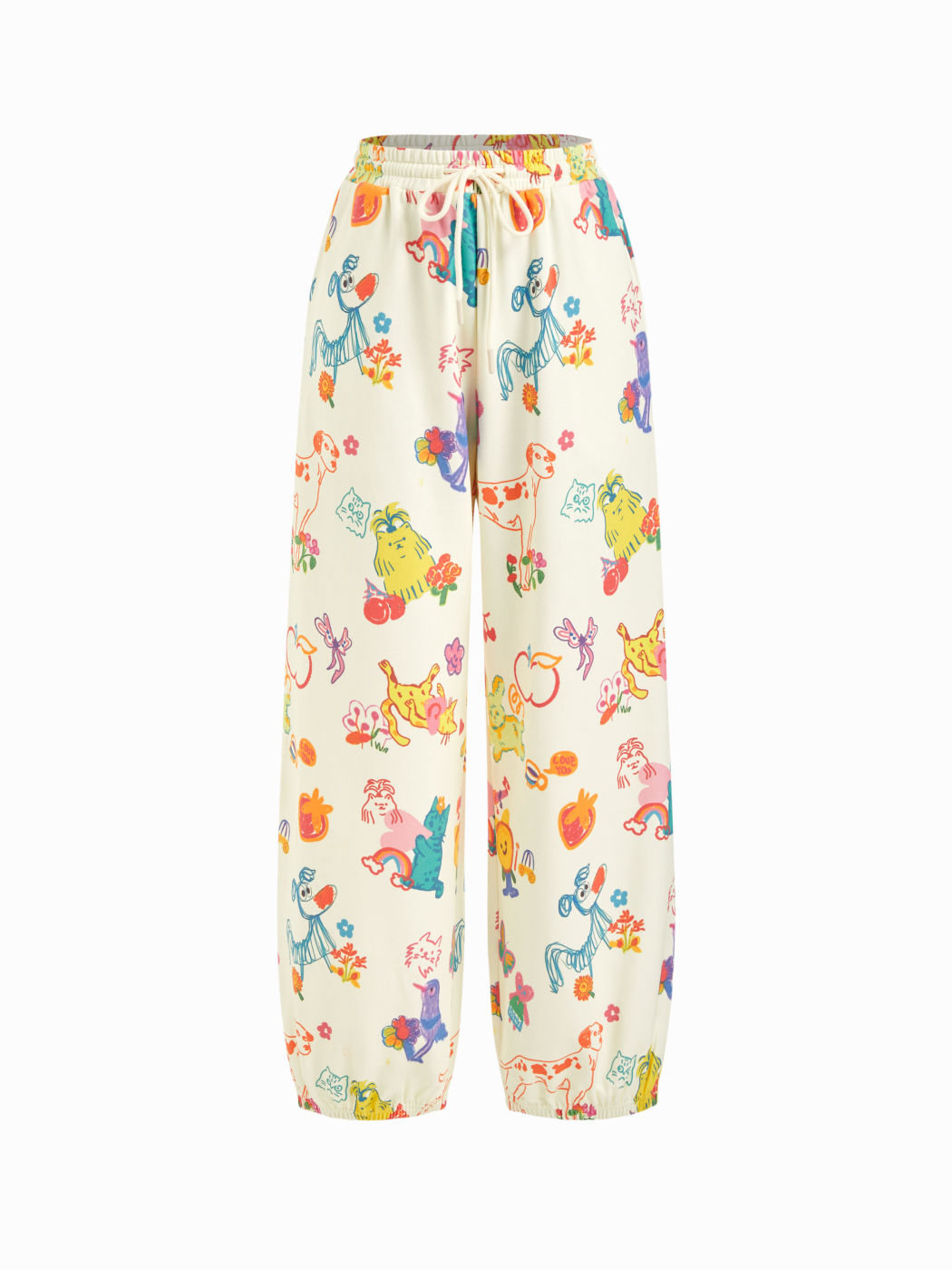 Cotton-blend Mid Rise Animal Graphic Drawstring Elastic Waist Joggers Trousers