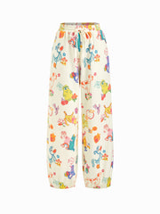 Cotton-blend Mid Rise Animal Graphic Drawstring Elastic Waist Joggers Trousers