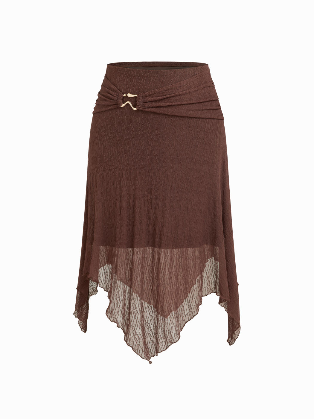 Texture Low Rise Metal Detail Hanky Hem Midi Skirt Curve & Plus