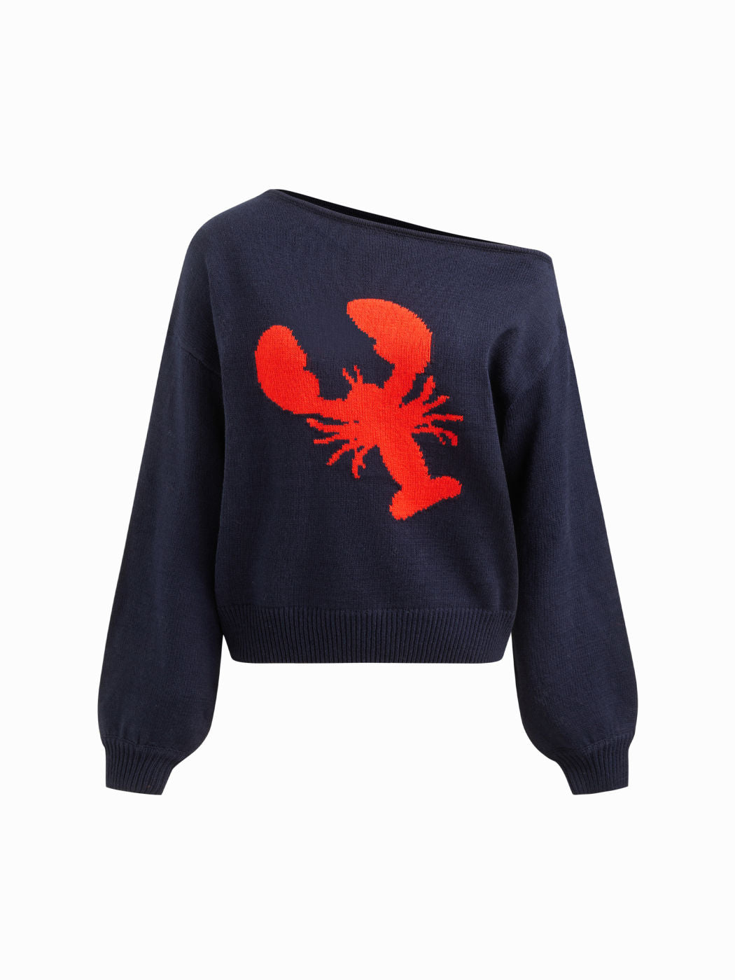 Knit Lobster Pattern Asymmetrical Neck Long Sleeve Top