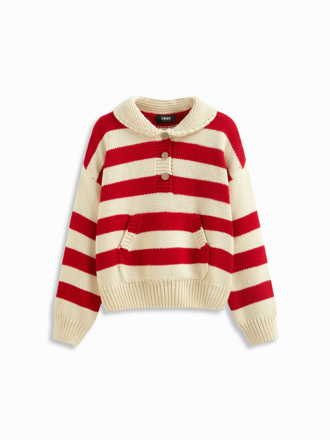 Knit Striped Collar Long Sleeve Oversized Top