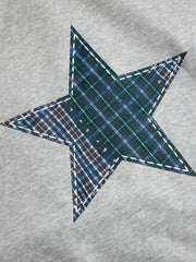 Cotton-blend Round Neckline Plaid Star Graphic Hoodie