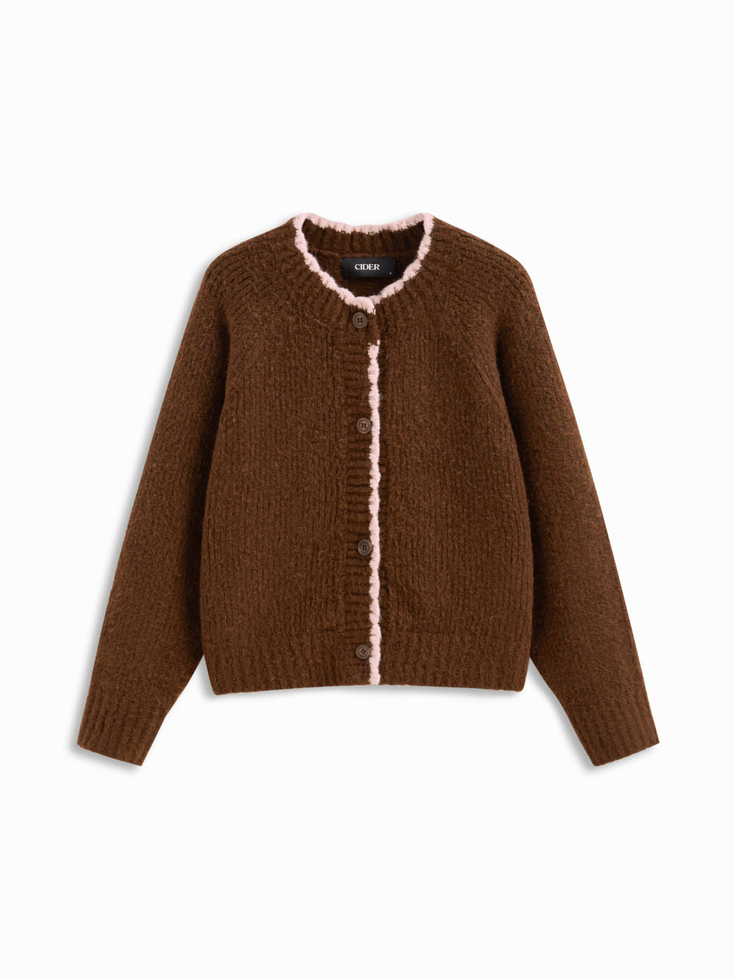 Knit Wool-blend Round Neckline Long Sleeve Contrasting Binding Button Cardigan