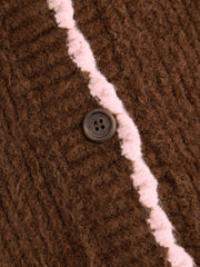 Knit Wool-blend Round Neckline Long Sleeve Contrasting Binding Button Cardigan
