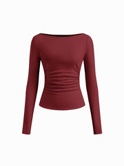 Cotton-blend Boat Neck Ruched Side Split Tee