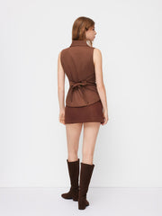 Suede Collar V-neck Tie Back Split Blazer Vest