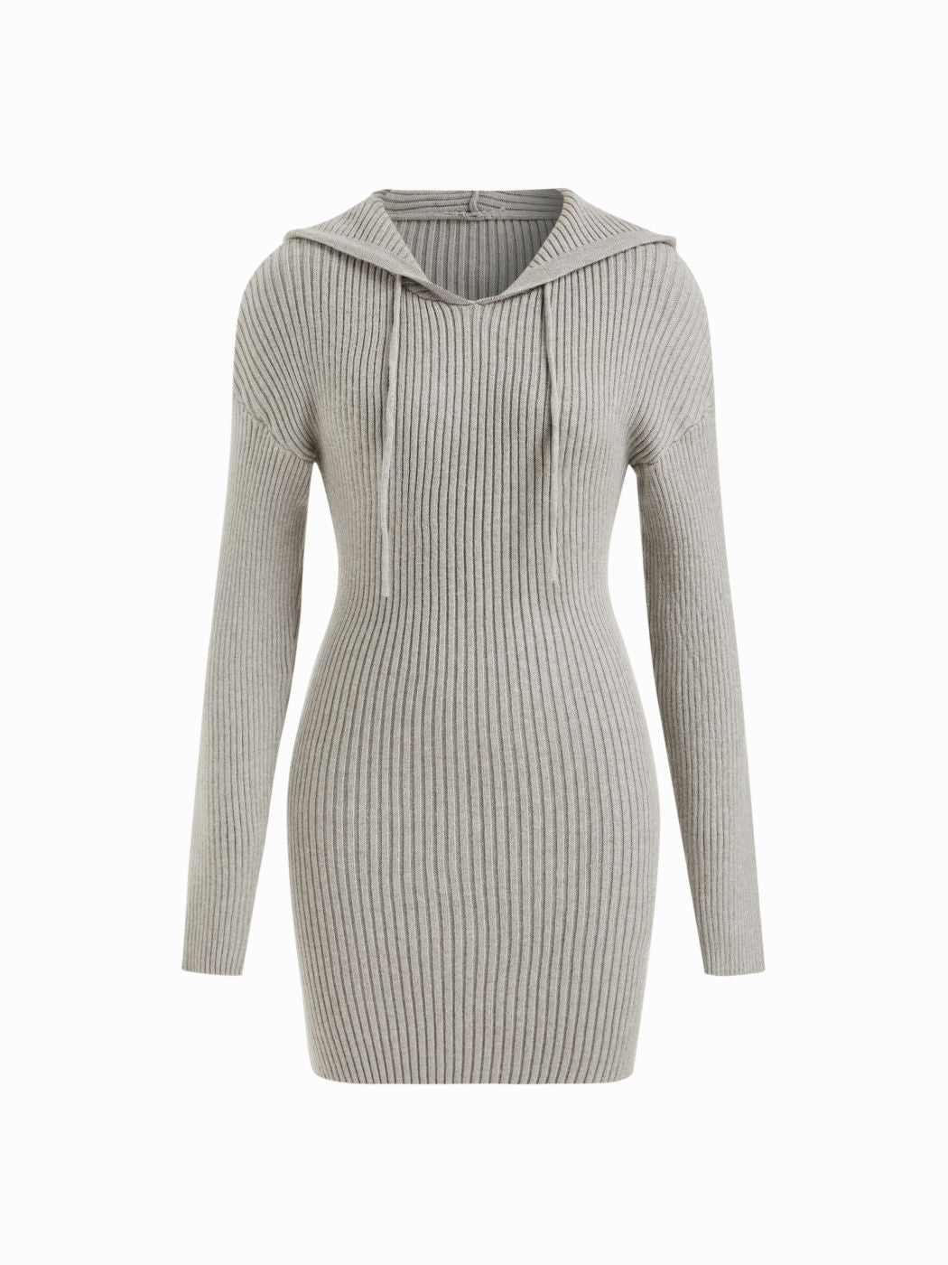 Knit Hooded Long Sleeve Drawstring Mini Dress