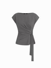 Boat Neck Stripe Knotted Oversized Top