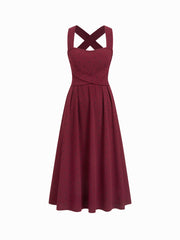 Square Neck Polka Dot Ruffle Criss Cross Maxi Dress