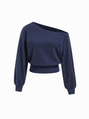 Terry Asymmetrical Neck Long Sleeve Sweatshirt
