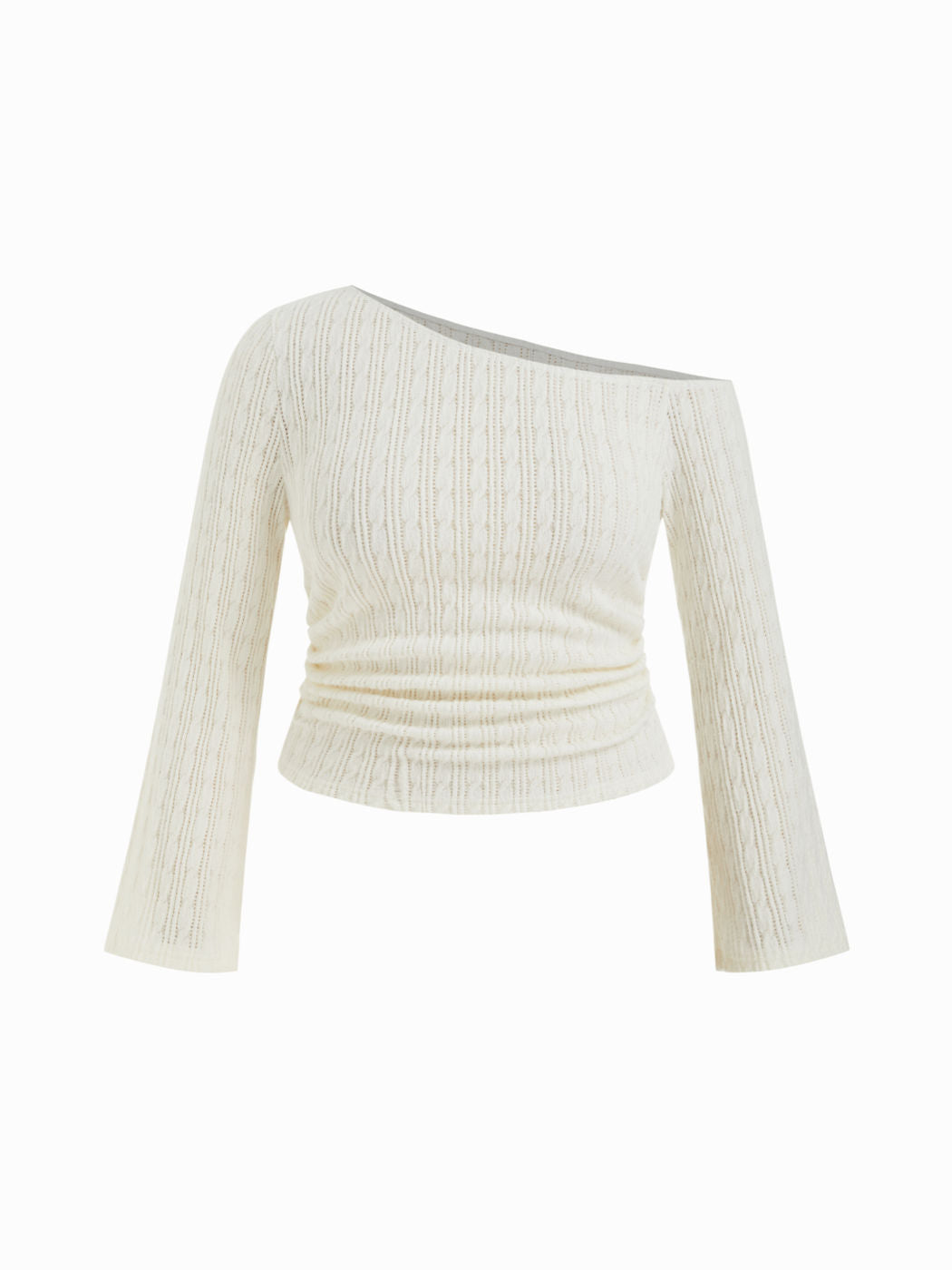 Asymmetrical Neck Ruched Long Sleeve Top Curve & Plus