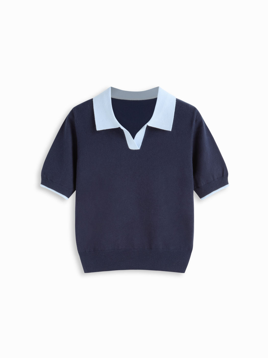 Knit Polo Contrasting Binding Short Sleeve Top