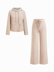 Hooded Drawstring Oversized Long Sleeve Top & Mid Rise Straight Leg Trousers Loungewear Set