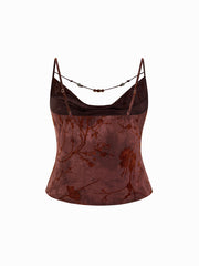 Cowl Neck Floral Beaded Cami Top