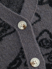 Knit V-neck Mushroom Graphic Cardigan
