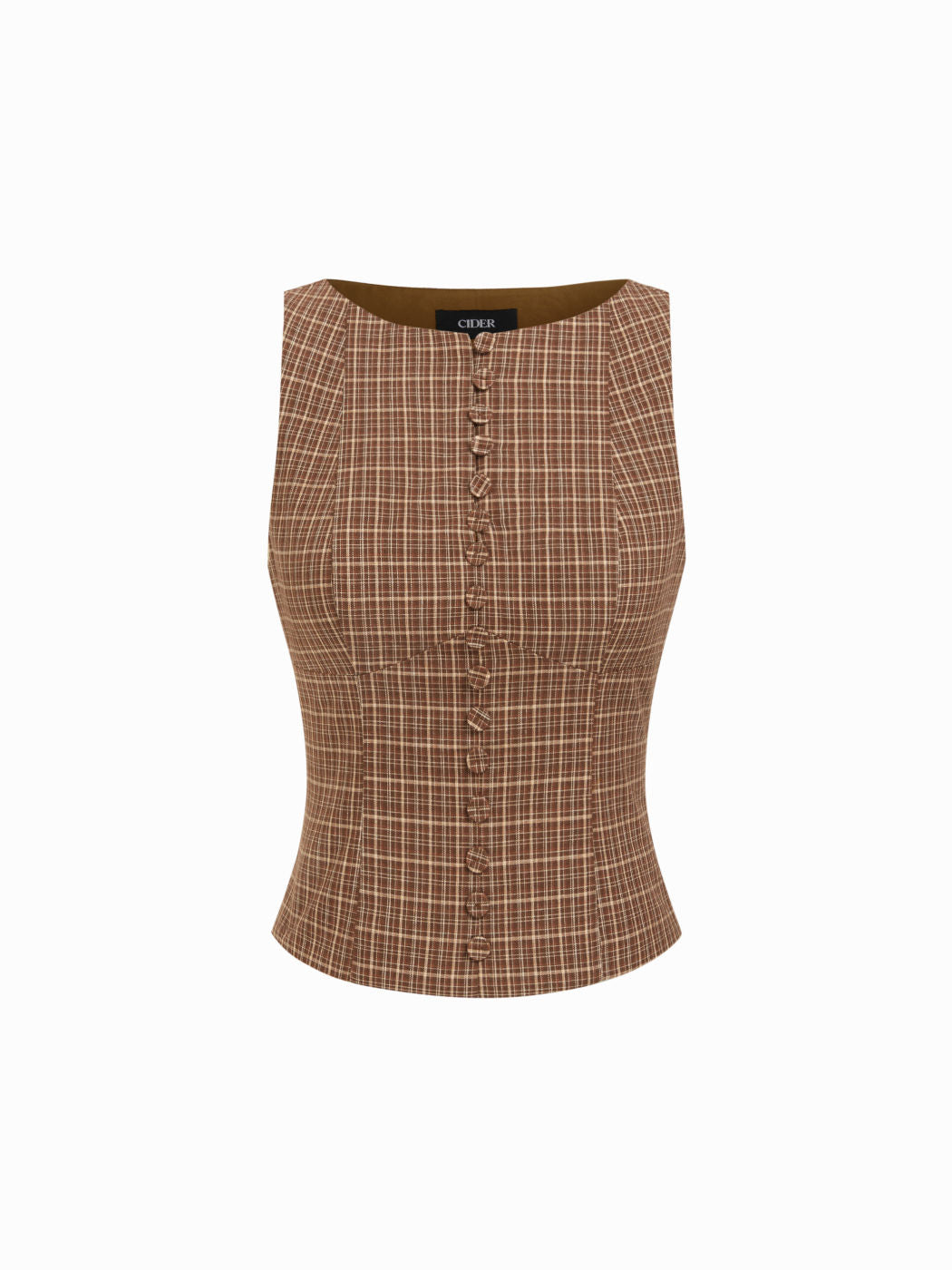 Cotton Boat Neck Plaid Backless Cut Out Tank Top