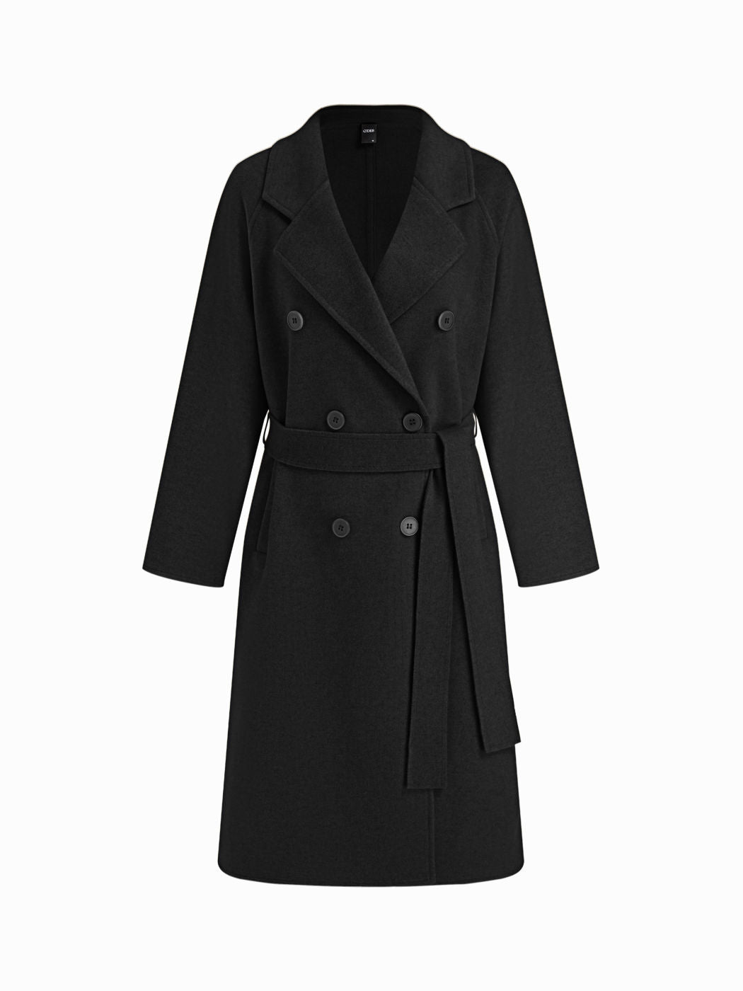 Double-Faced Wool-look Notched Collar Double Breasted Longline Coat With Belt