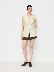 Notch Collar Button Split Belted Blazer Vest