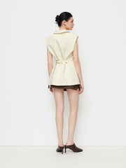 Notch Collar Button Split Belted Blazer Vest