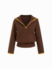 Collar Contrasting Binding Half Zip Long Sleeve Top