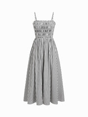 Cotton Stripe Shirred Cami Maxi Dress