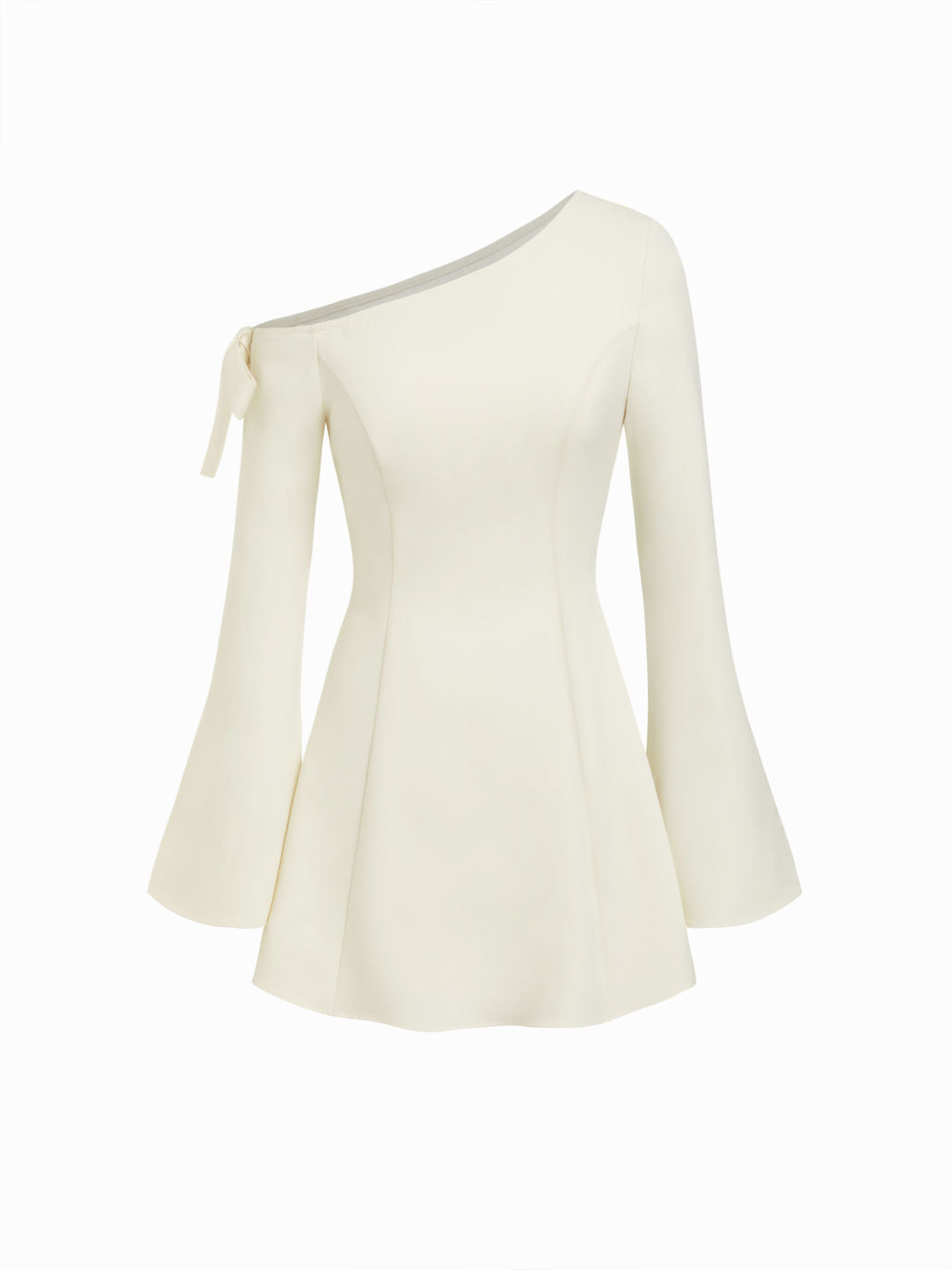 Asymmetrical Neck Bowknot Bell Sleeve Mini Dress